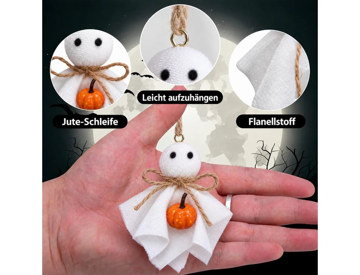Sorvyzxn Halloween Girlande Weiß Filzgeister mit Holzperlen