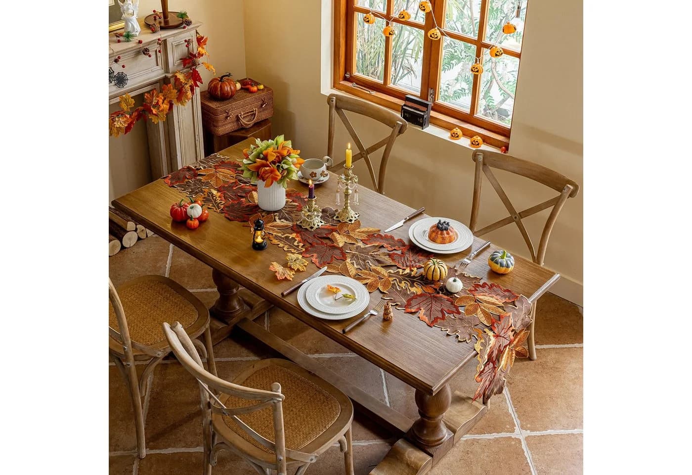 Sorvyzxn Tischläufer Herbst Polyester-Satin Besticktes Design