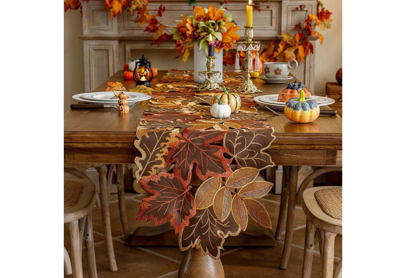 Sorvyzxn Tischläufer Herbst Polyester-Satin Besticktes Design - Bild 2