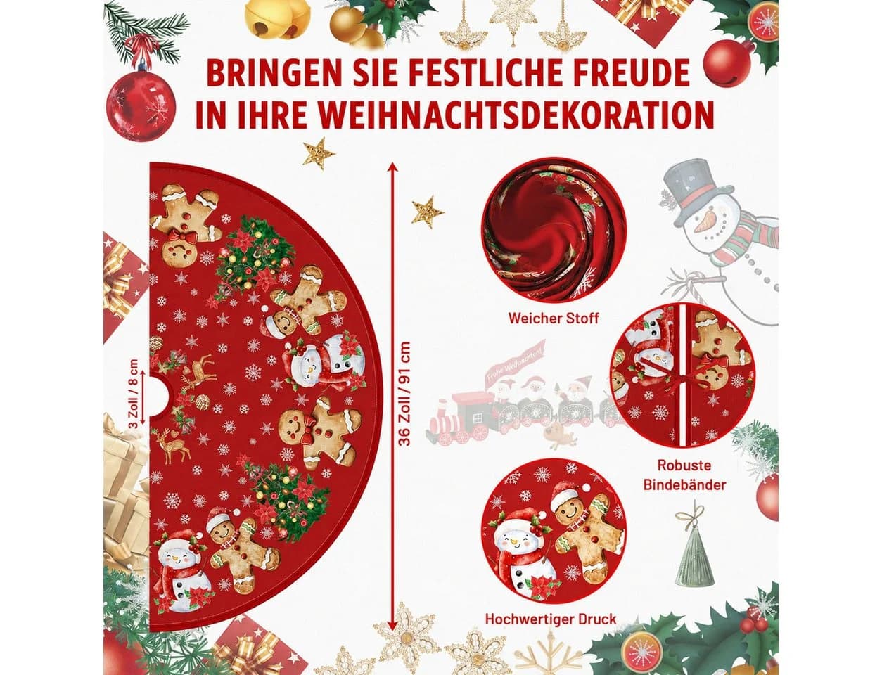 Sorvyzxn Weihnachtsbaumdecke 90 cm Bunt mit Schleifen - Bild 4