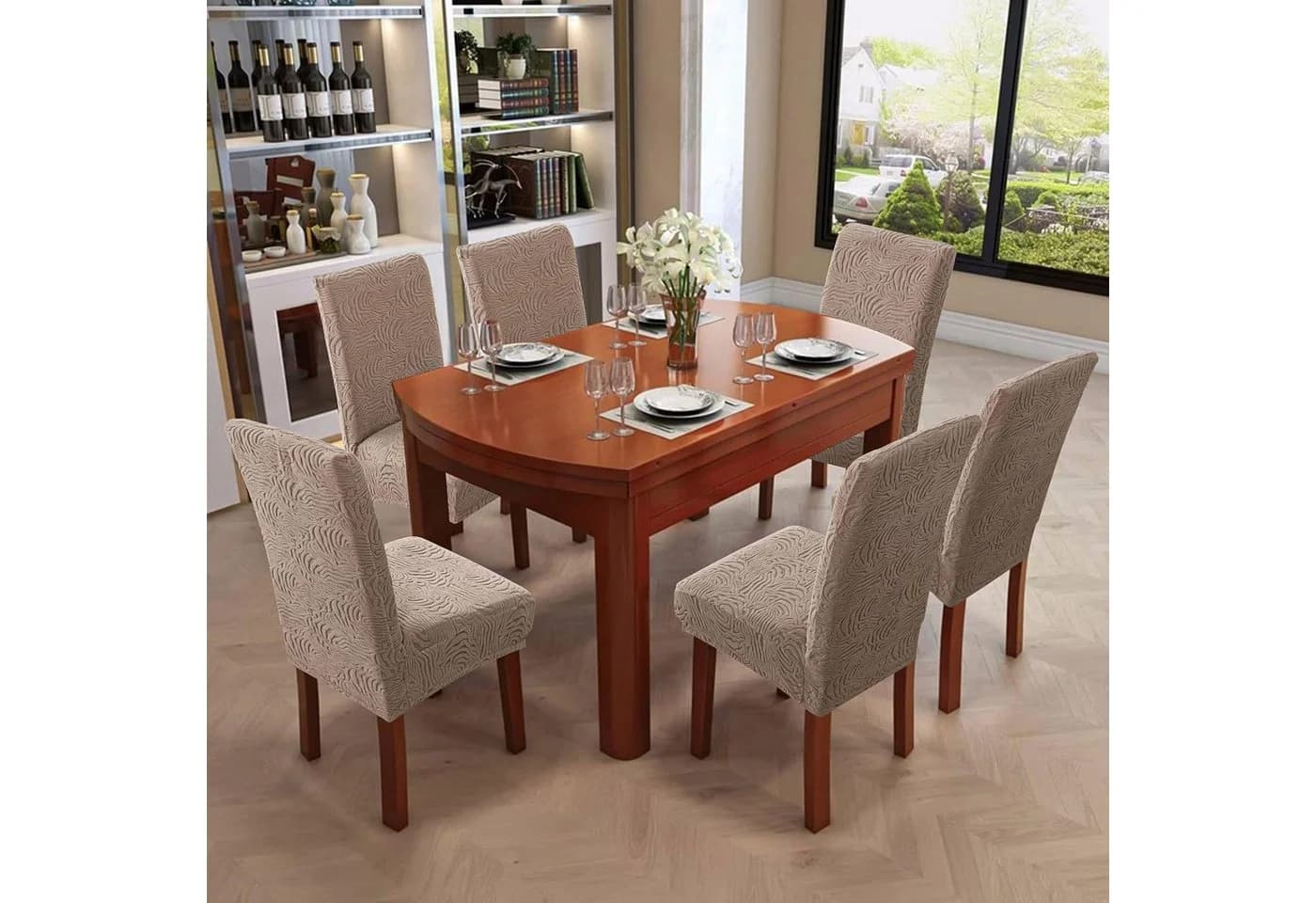 Diwzbyn Stuhlbezug 2/4er Set Elastisch Jacquard Braun