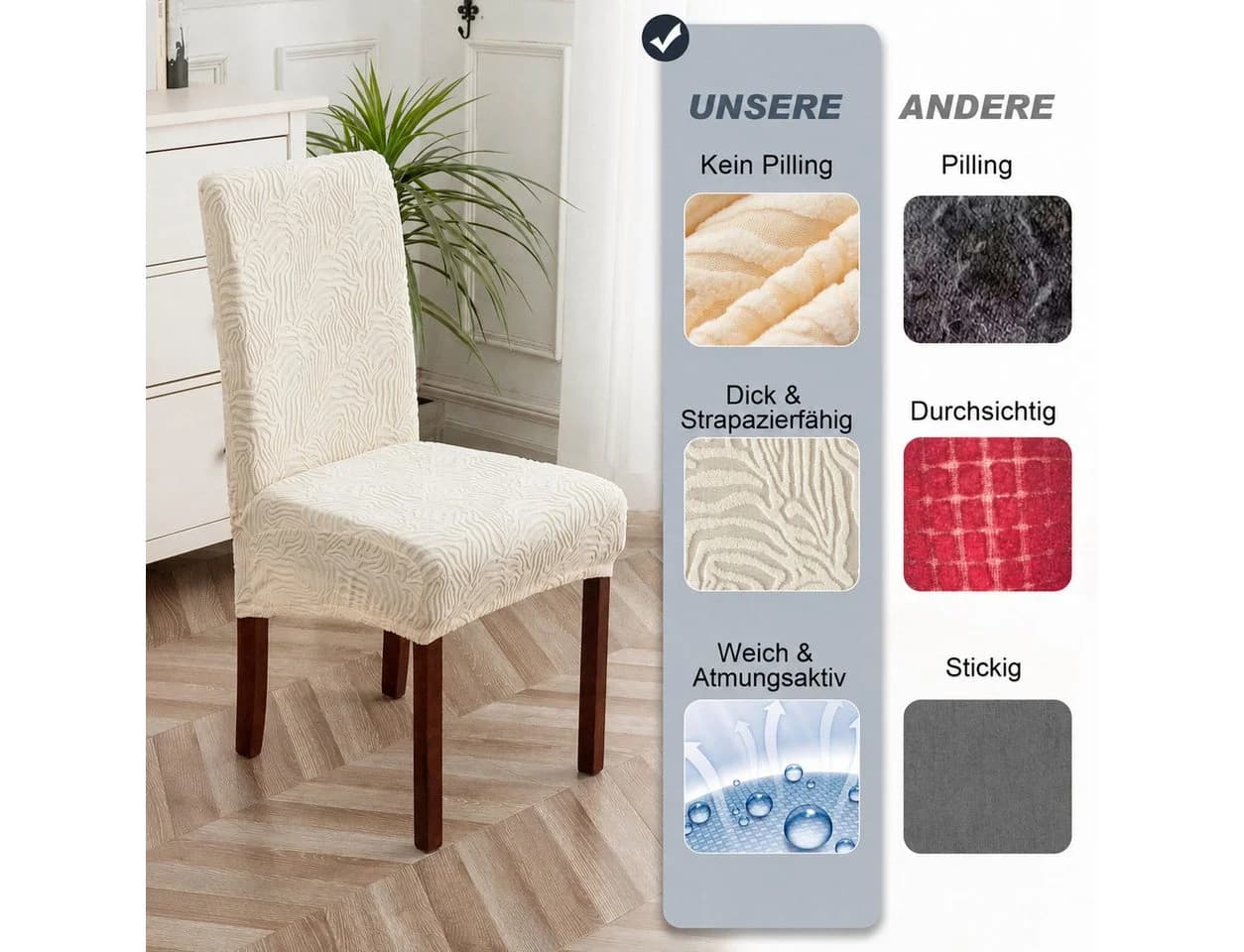 Diwzbyn Stuhlbezug Beige Elastisch Jacquard Anti-Rutsch - Bild 3
