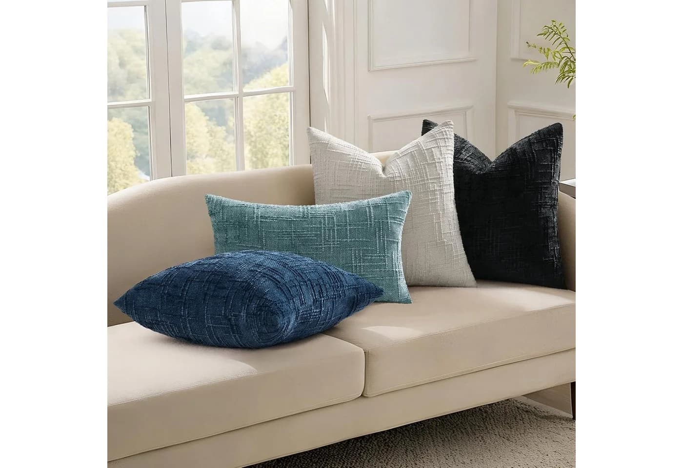 Diwzbyn Chenille Kissenbezug 45x45 cm Beige