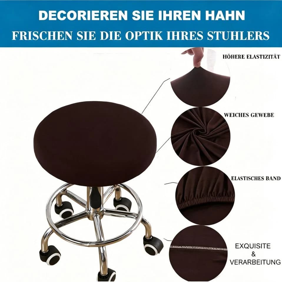 Diwzbyn Stuhlhusse Runder Barhockerbezug Polyester Elasthan - Bild 3