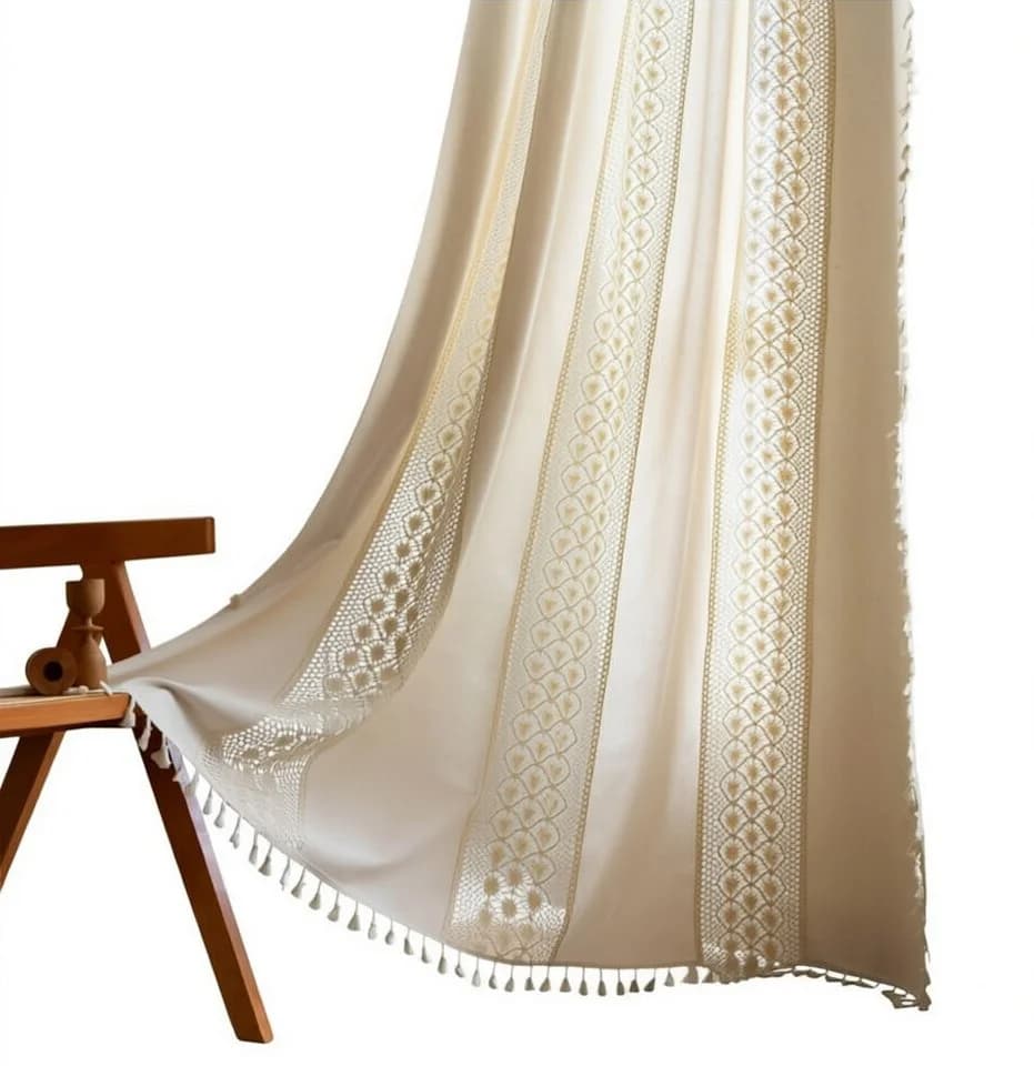Diwzbyn Boho-Vorhang beige mit Fransen und Schlaufen - Bild 2