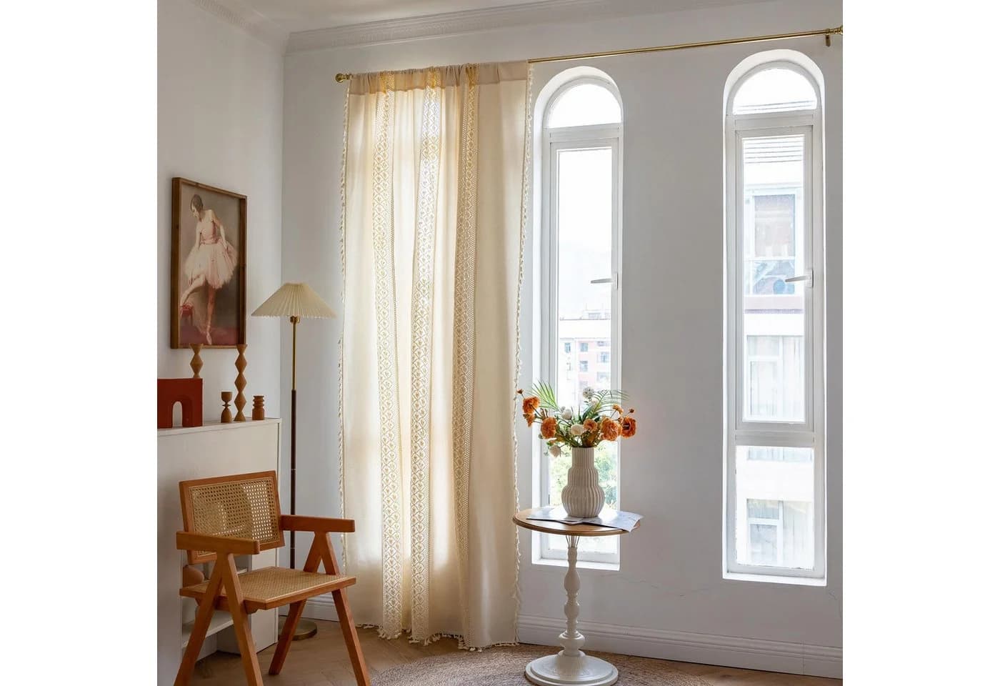 Diwzbyn Boho-Vorhang beige mit Fransen und Schlaufen - Bild 5