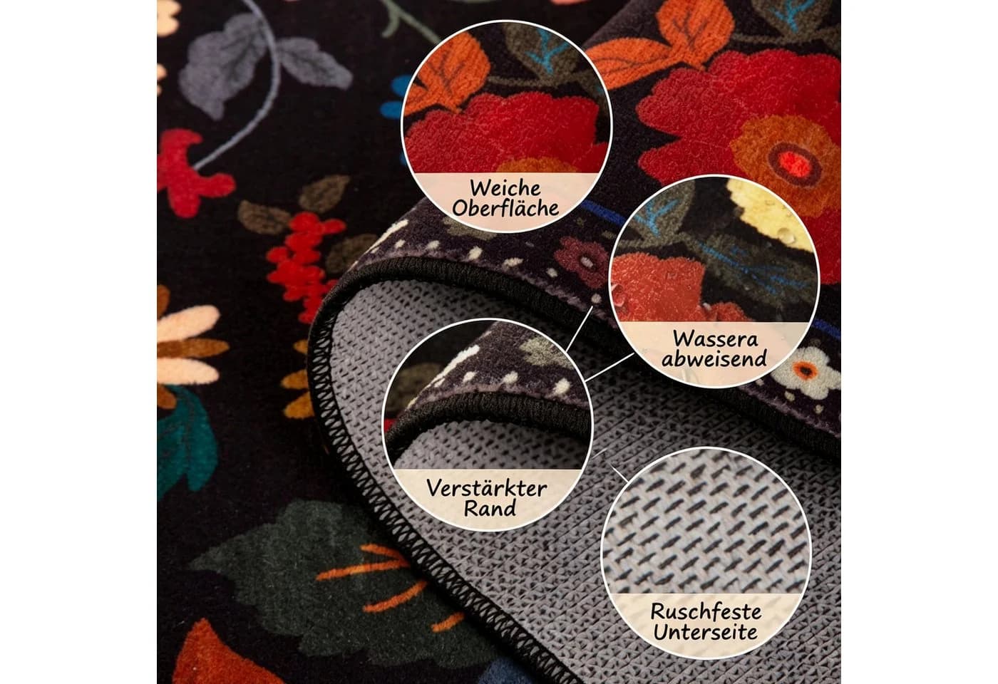 Agger Fußmatte Blumenmuster Boho-Stil Polyester - Bild 5