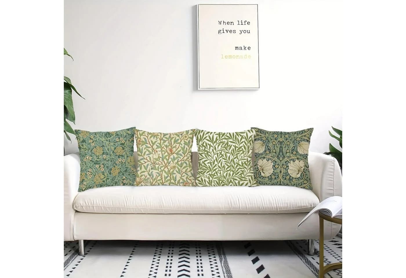 Diwzbyn Kissenbezüge 4er-Set Vintage-Blumenmuster Leinen 45x45 cm