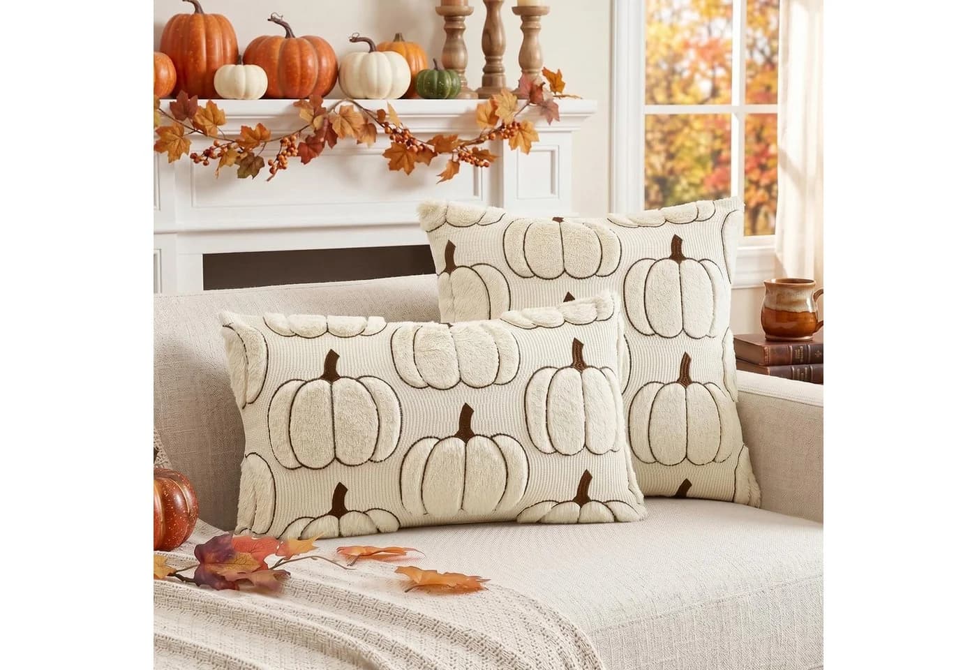 Sorvyzxn Kissenbezug 2er-Set Herbst Kürbis Motiv Orange Braun Polyester - Bild 3