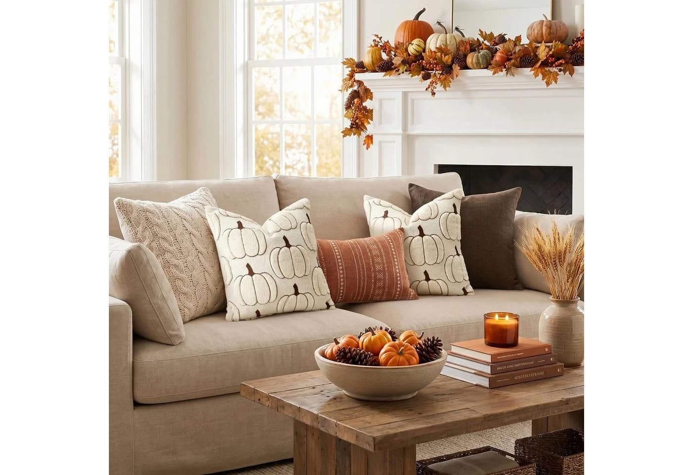 Sorvyzxn Kissenbezug 2er-Set Herbst Kürbis Motiv Orange Braun Polyester - Bild 5