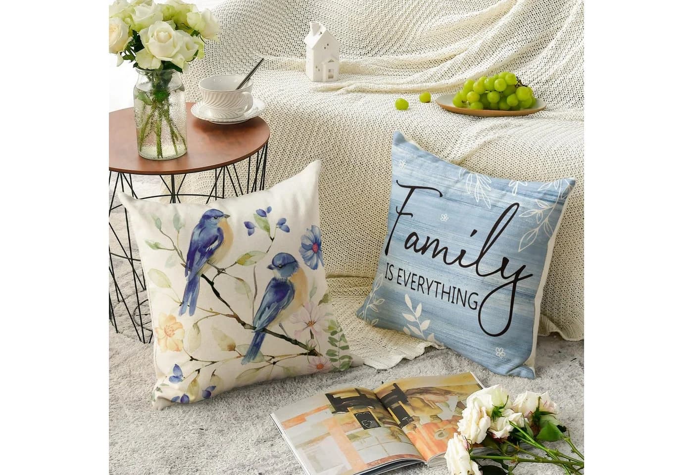Diwzbyn Kissenbezüge 4er-Set Blumen- und Vogelmotiv Polyester - Bild 4