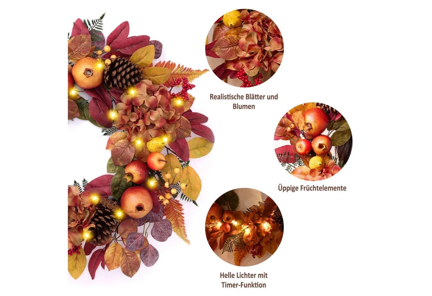 Agger Dekokranz Herbst-Beerenkranz mit Kürbissen und Juteschleife - Bild 4