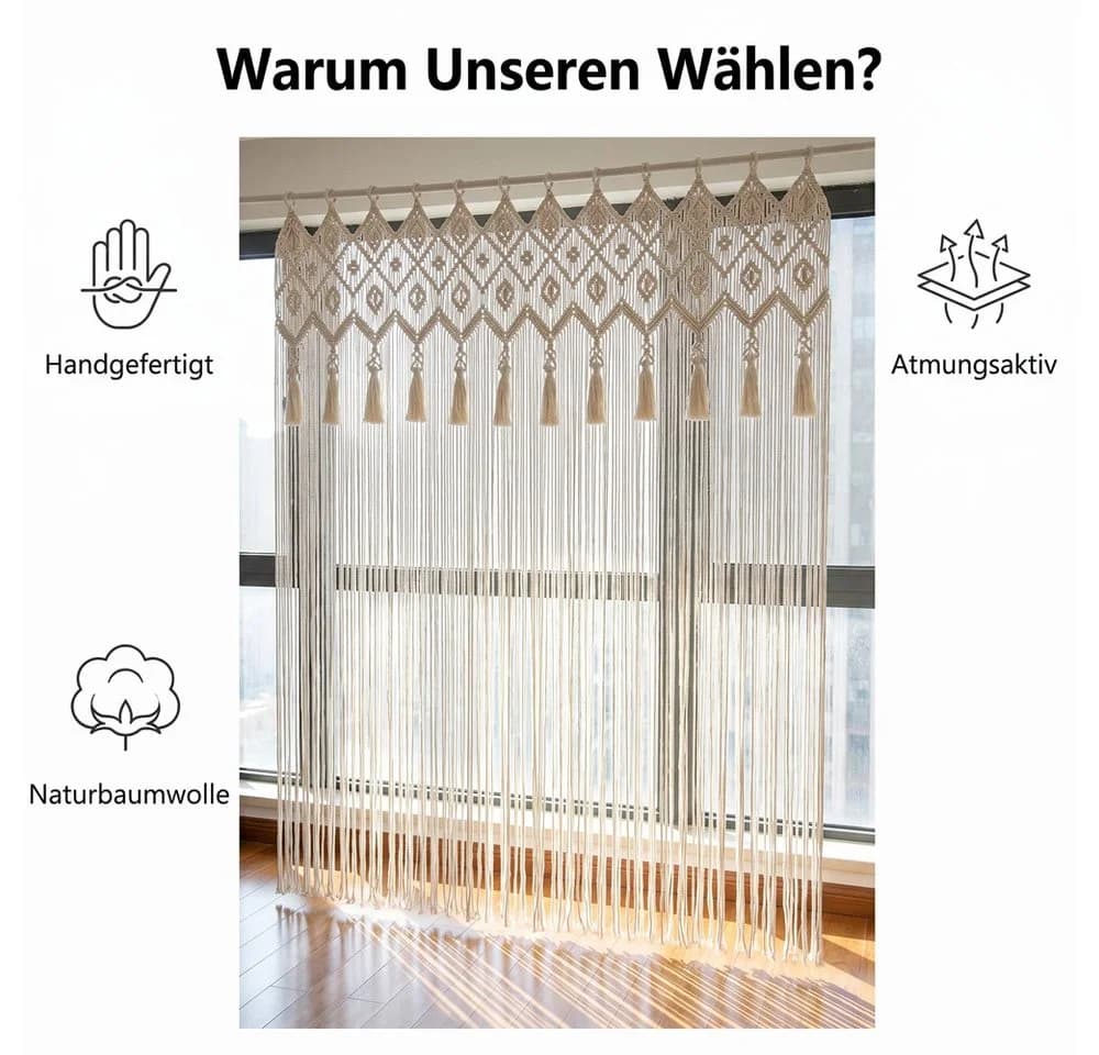 Diwzbyn Makramee Türvorhang Beige Boho Wandbehang
