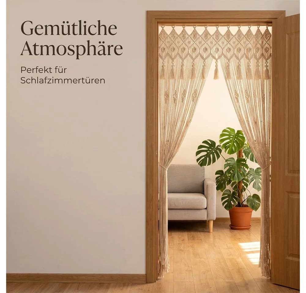 Diwzbyn Makramee Türvorhang Beige Boho Wandbehang - Bild 4