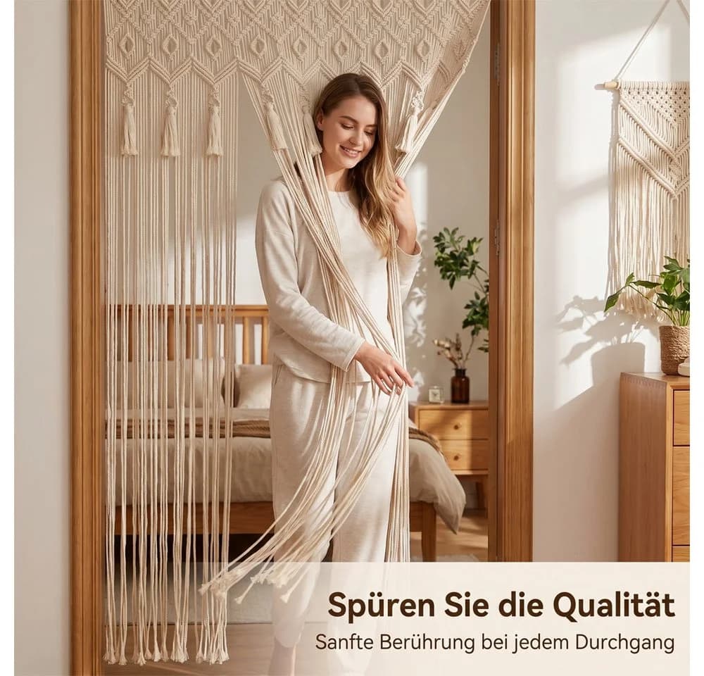 Diwzbyn Makramee Türvorhang Beige Boho Wandbehang - Bild 5