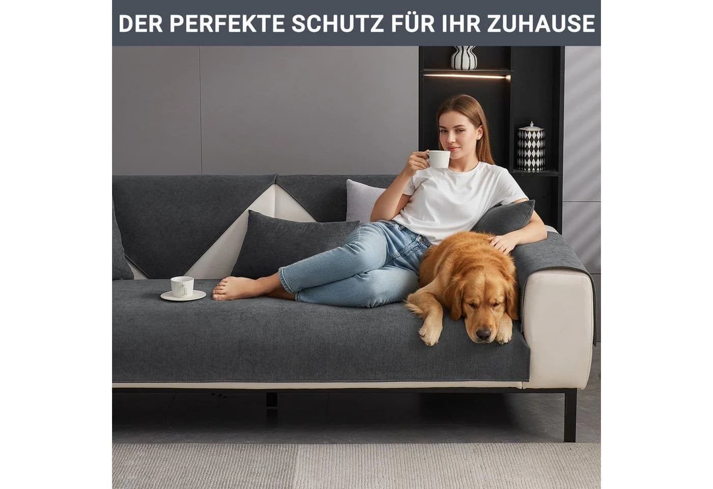Minicloss Sofaschoner Anti-Rutsch Chenille Überwurf Braun Retro