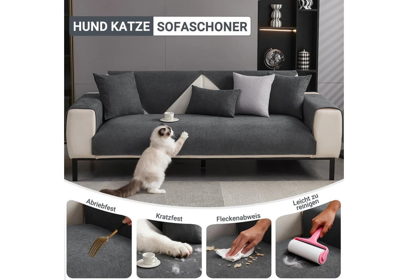Minicloss Sofaschoner Anti-Rutsch Chenille Überwurf Braun Retro - Bild 3