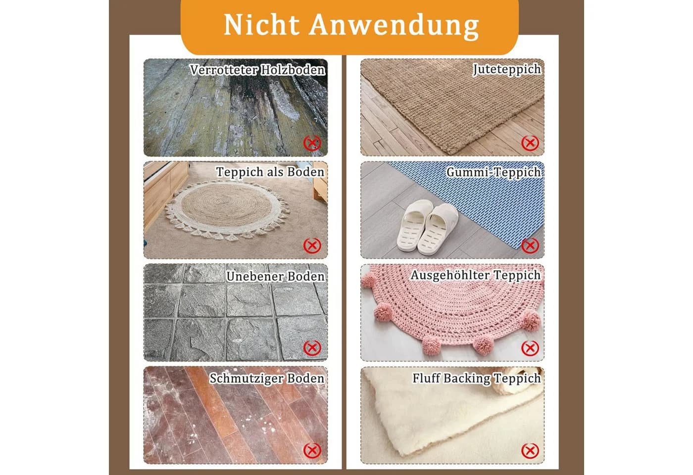 Diwzbyn Antirutsch Teppichunterlage 8er Set Rutschfest Waschbar - Bild 5