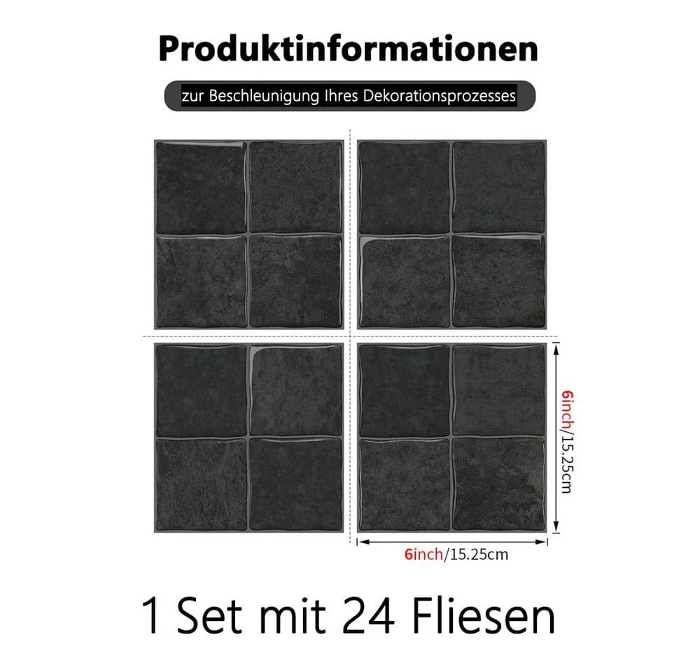 Diwzbyn 3D Wandfliesenaufkleber Schwarz Selbstklebend 24 St - Bild 3