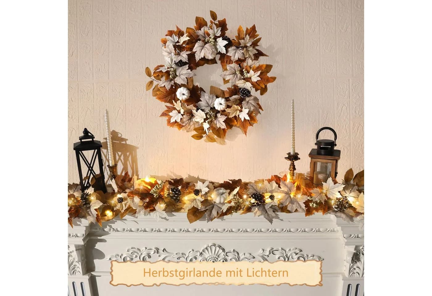 Sorvyzxn Herbstgirlande mit Lichtern 180cm Ahornblätter Kürbisse