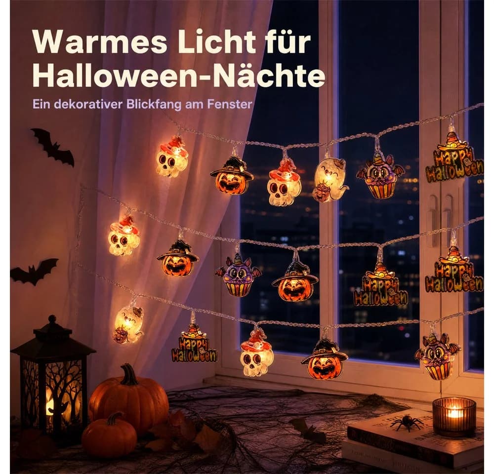 nsihing LED-Lichterkette Halloween 20LED Kürbis Batterie 2 Modi Wetterfest - Bild 4