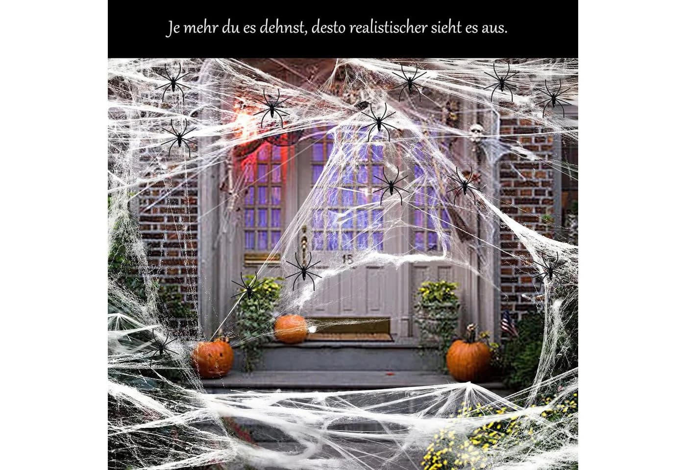 Sorvyzxn Halloween Deko Set Spinnennetz & 30 Spinnen Schwarz/Weiß - Bild 4