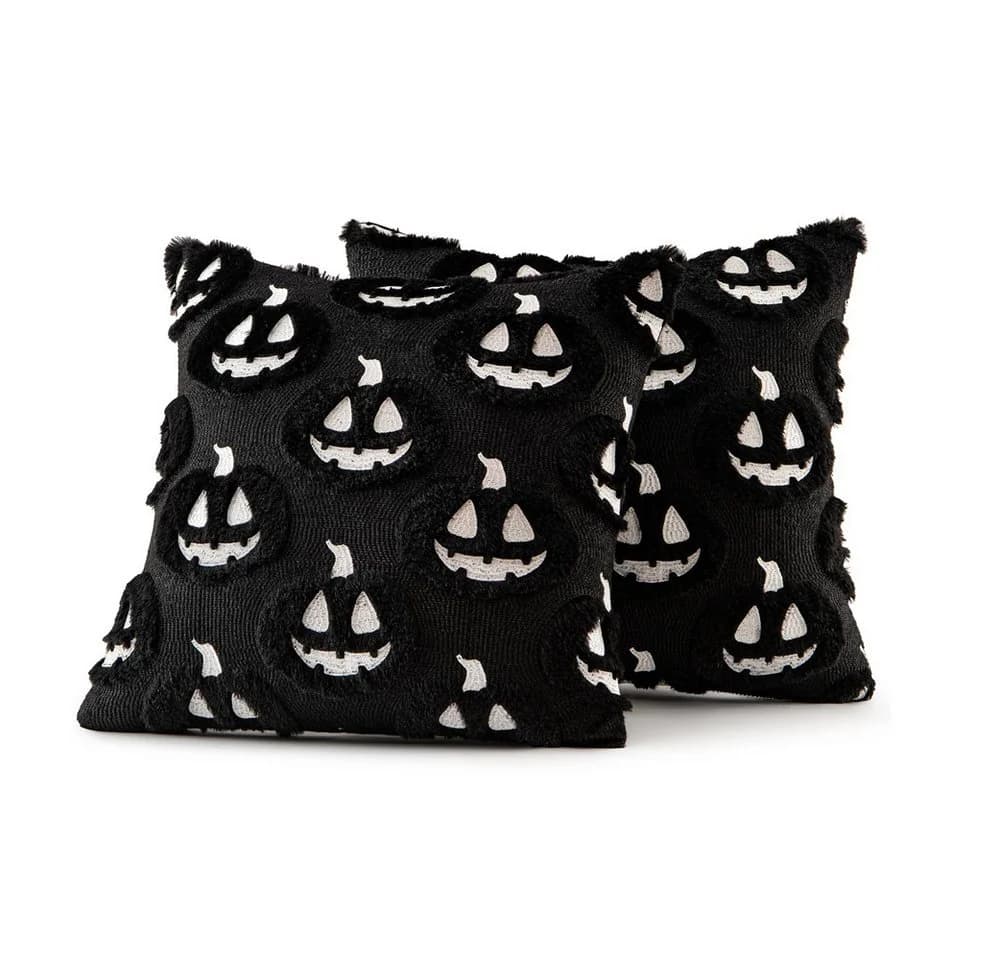 Sorvyzxn Kissenbezug Halloween Kürbismuster Kunstwolle 45x45cm 2er Pack - Bild 2