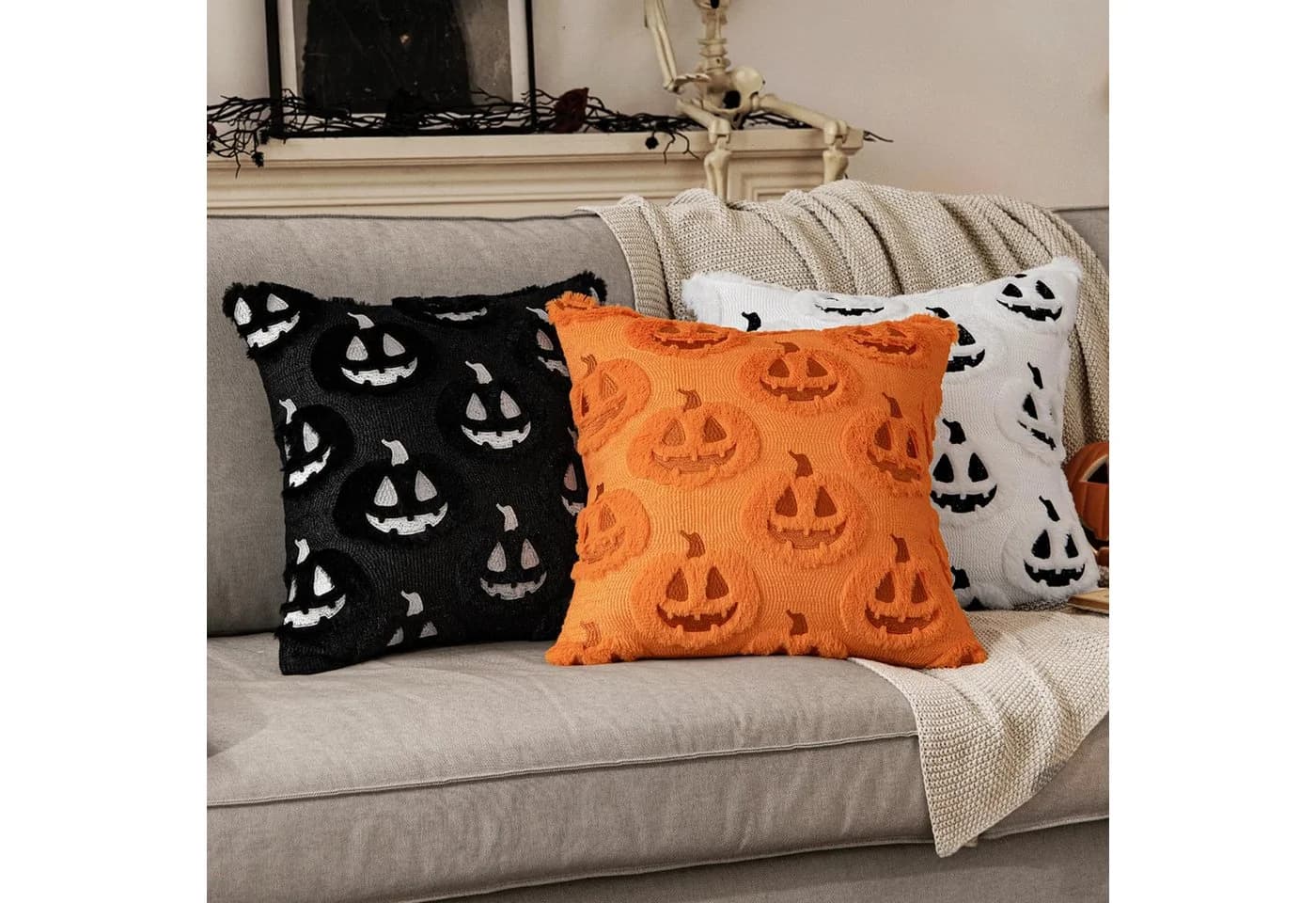 Sorvyzxn Kissenbezug Halloween Kürbismuster Kunstwolle 45x45cm 2er Pack - Bild 4