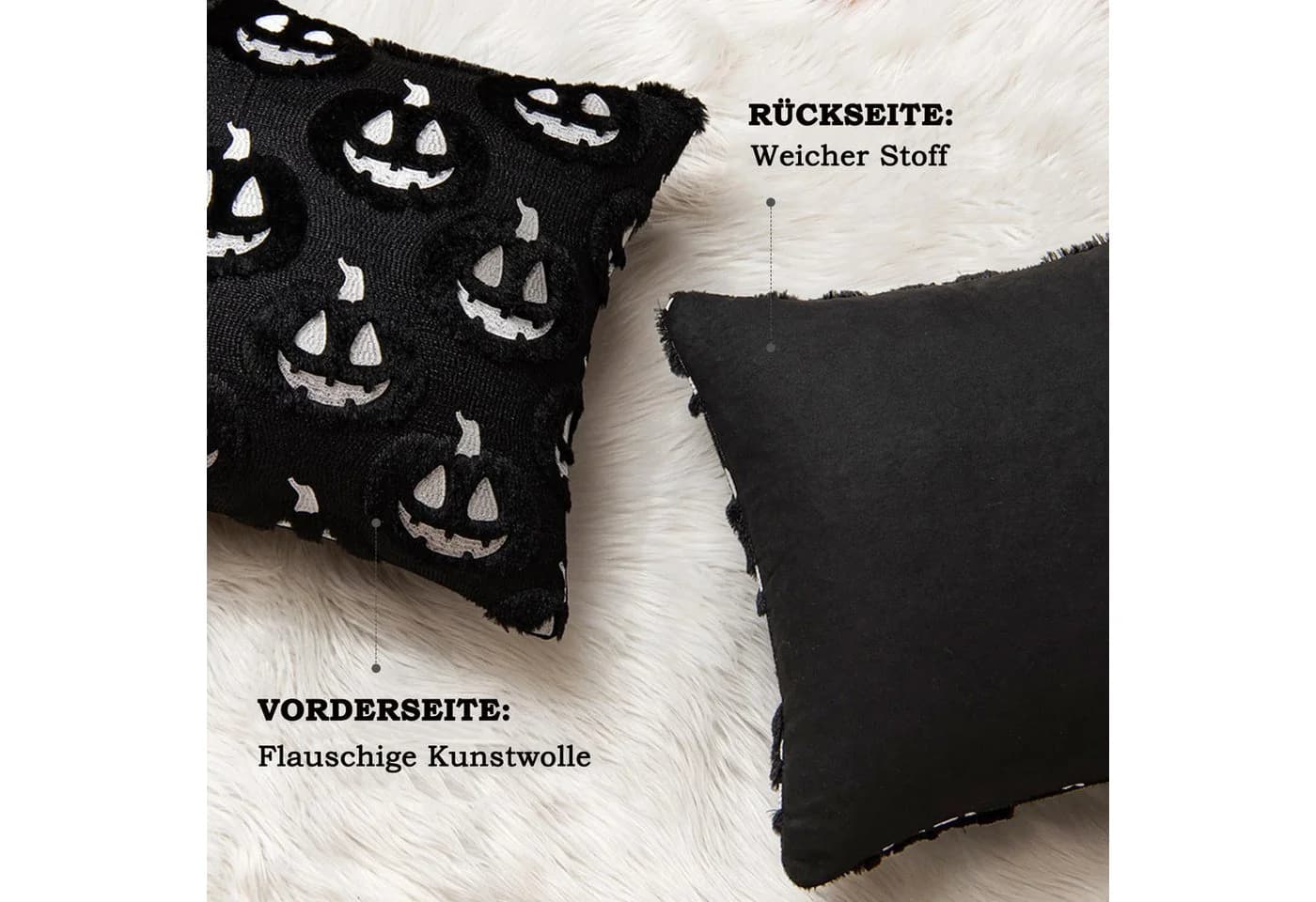 Sorvyzxn Kissenbezug Halloween Kürbismuster Kunstwolle 45x45cm 2er Pack - Bild 5