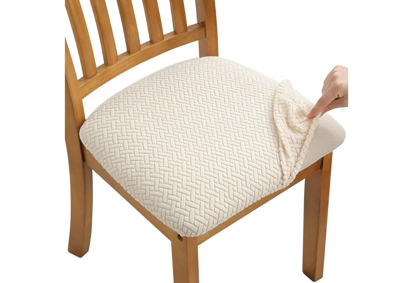 Diwzbyn Stuhlhusse 4er Set Beige Stretch Bezug mit Karomuster - Bild 2