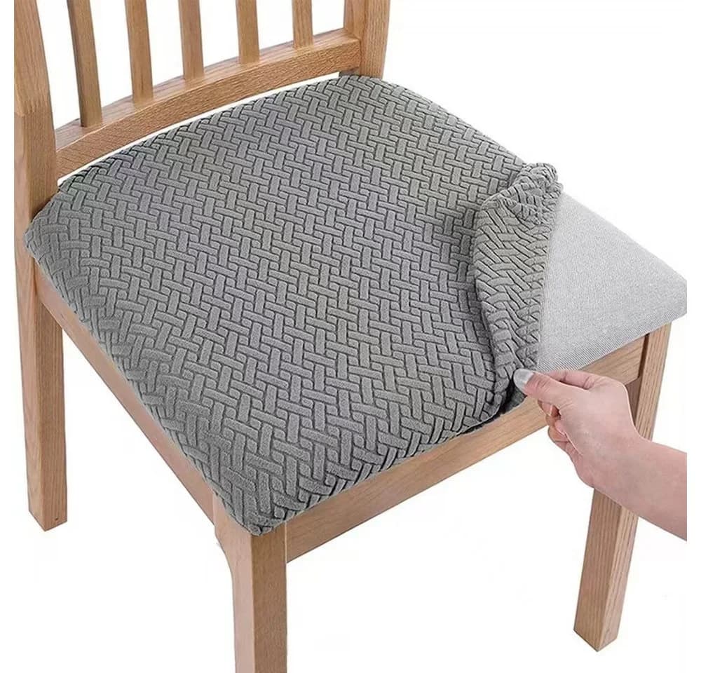 Diwzbyn Stuhlhusse 4er Set Grau Stretch Bezug mit Karomuster - Bild 2