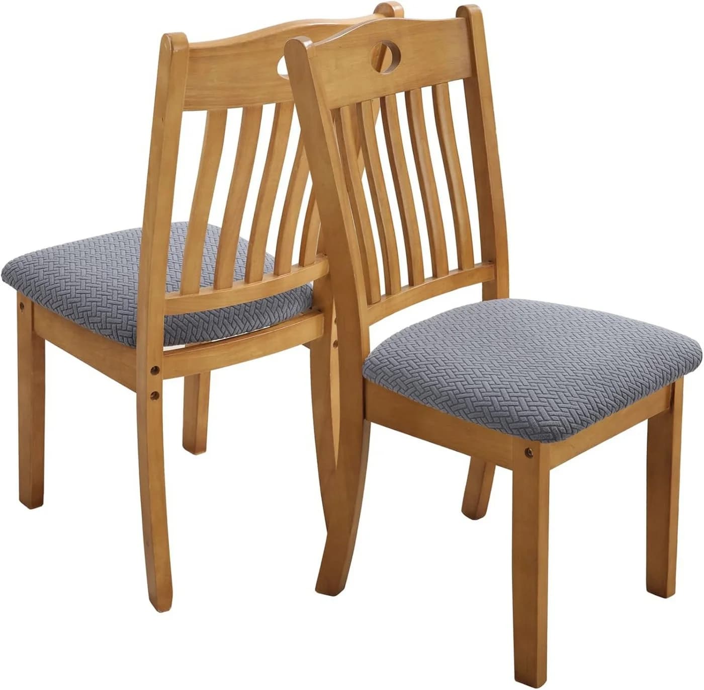 Diwzbyn Stuhlhusse 4er Set Grau Stretch Bezug mit Karomuster - Bild 4