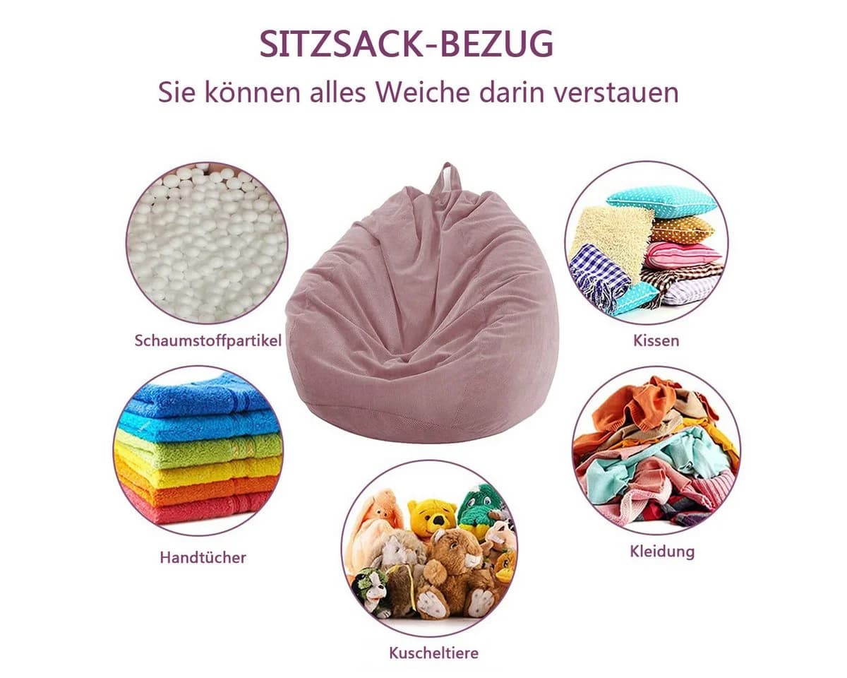Diwzbyn Sitzsackbezug Rosa Cord mit Griff - Bild 3