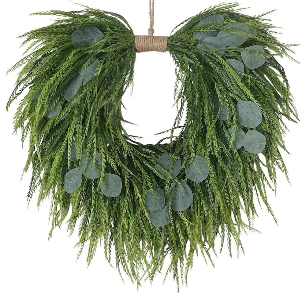 Diwzbyn Dekokranz Künstlicher Eukalyptus Kranz 55 cm Herzförmig Grün - Bild 2