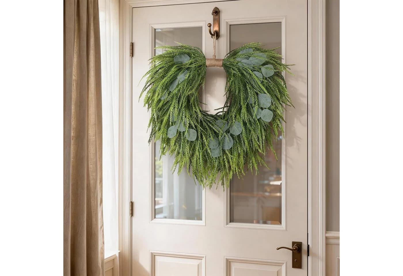 Diwzbyn Dekokranz Künstlicher Eukalyptus Kranz 55 cm Herzförmig Grün - Bild 4