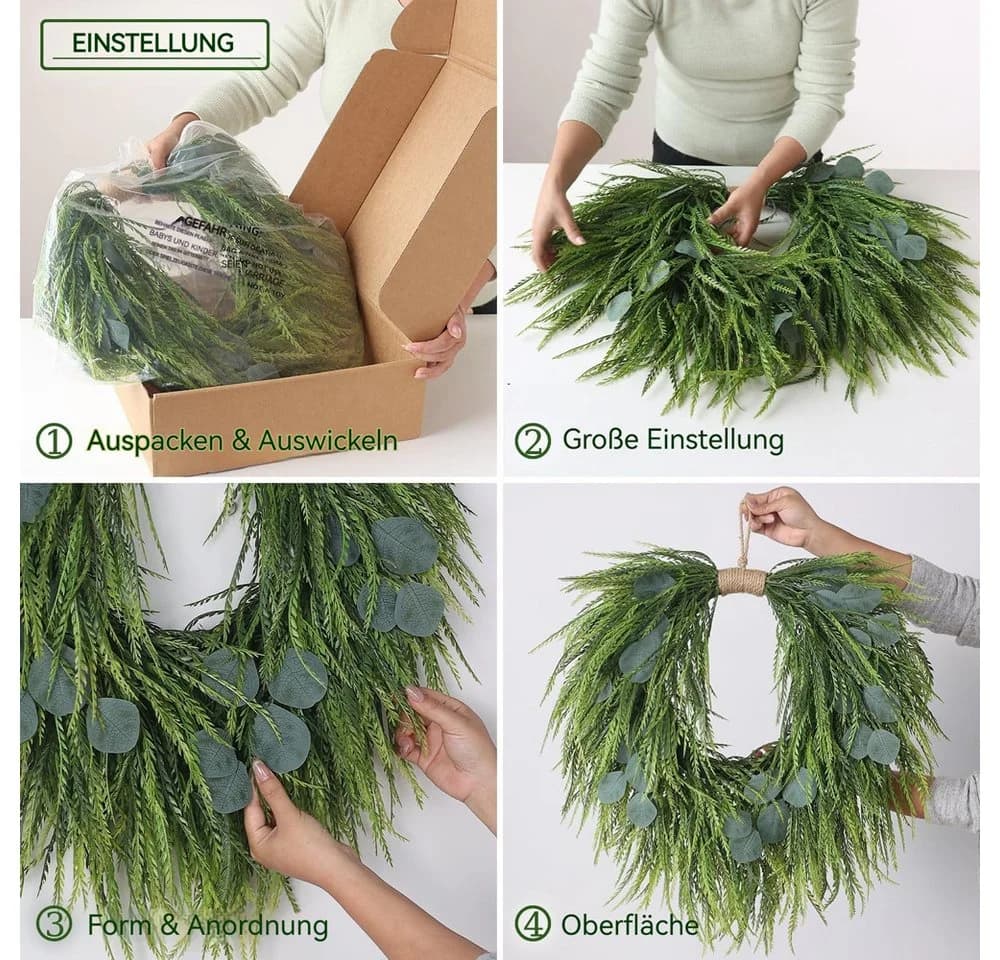 Diwzbyn Dekokranz Künstlicher Eukalyptus Kranz 55 cm Herzförmig Grün - Bild 5