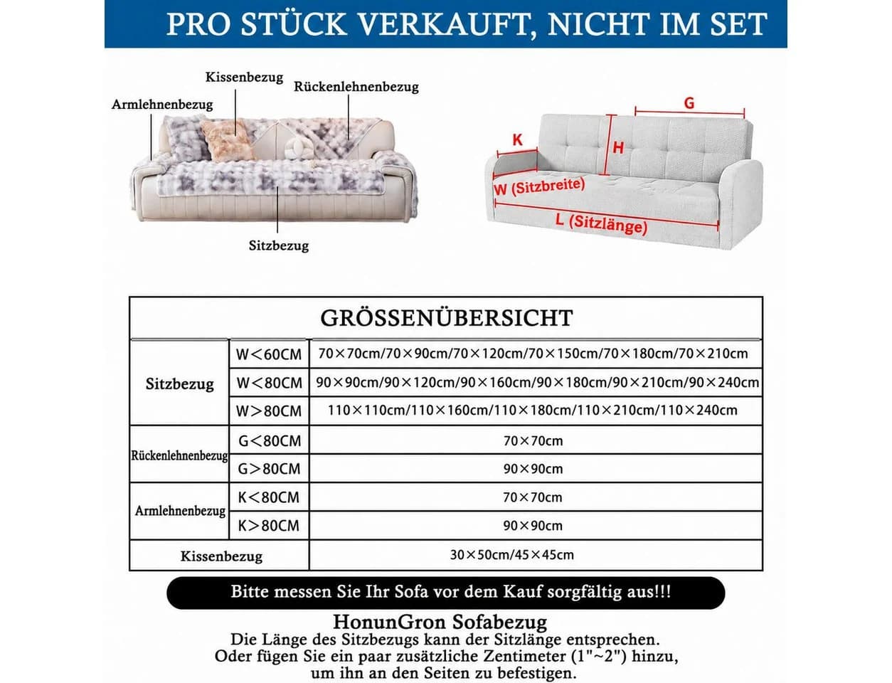 Diwzbyn Sofakissenbezug Plüsch Wellendesign Rutschfest - Bild 3
