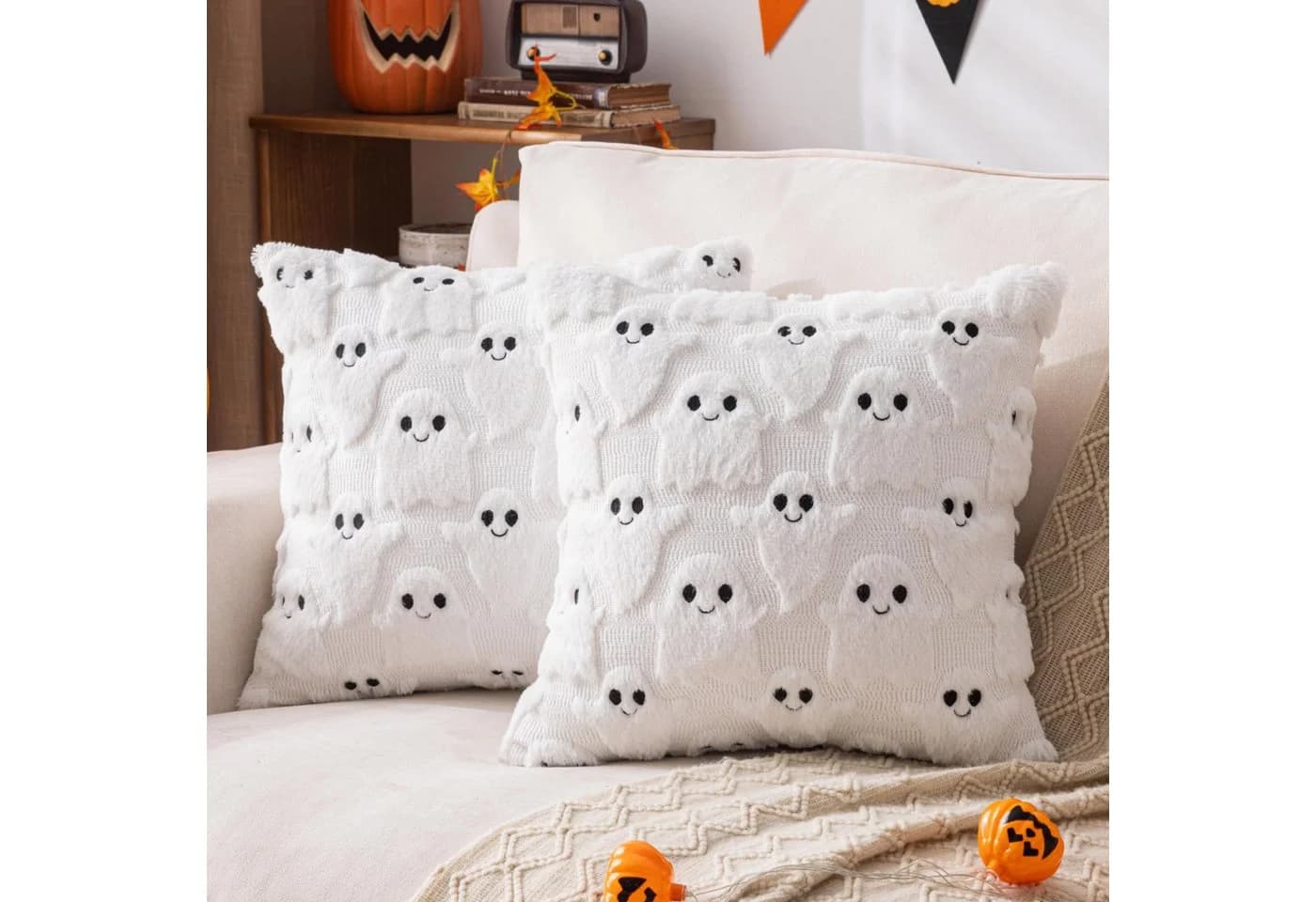Sorvyzxn Kissenbezug Halloween 2er Set 45x45 cm Weiß/Schwarz 3D-Geister