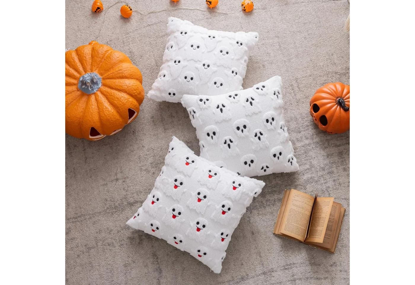 Sorvyzxn Kissenbezug Halloween 2er Set 45x45 cm Weiß/Schwarz 3D-Geister - Bild 5