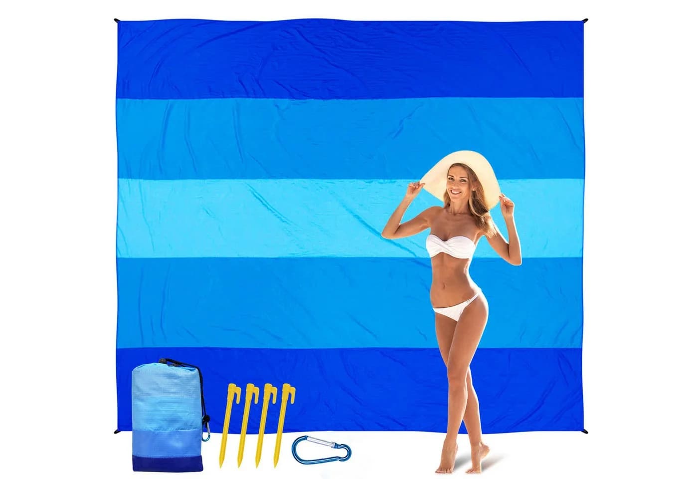 Diwzbyn Picknickdecke Stranddecke Wasserdicht Sandfrei Blau 210x200cm - Bild 2