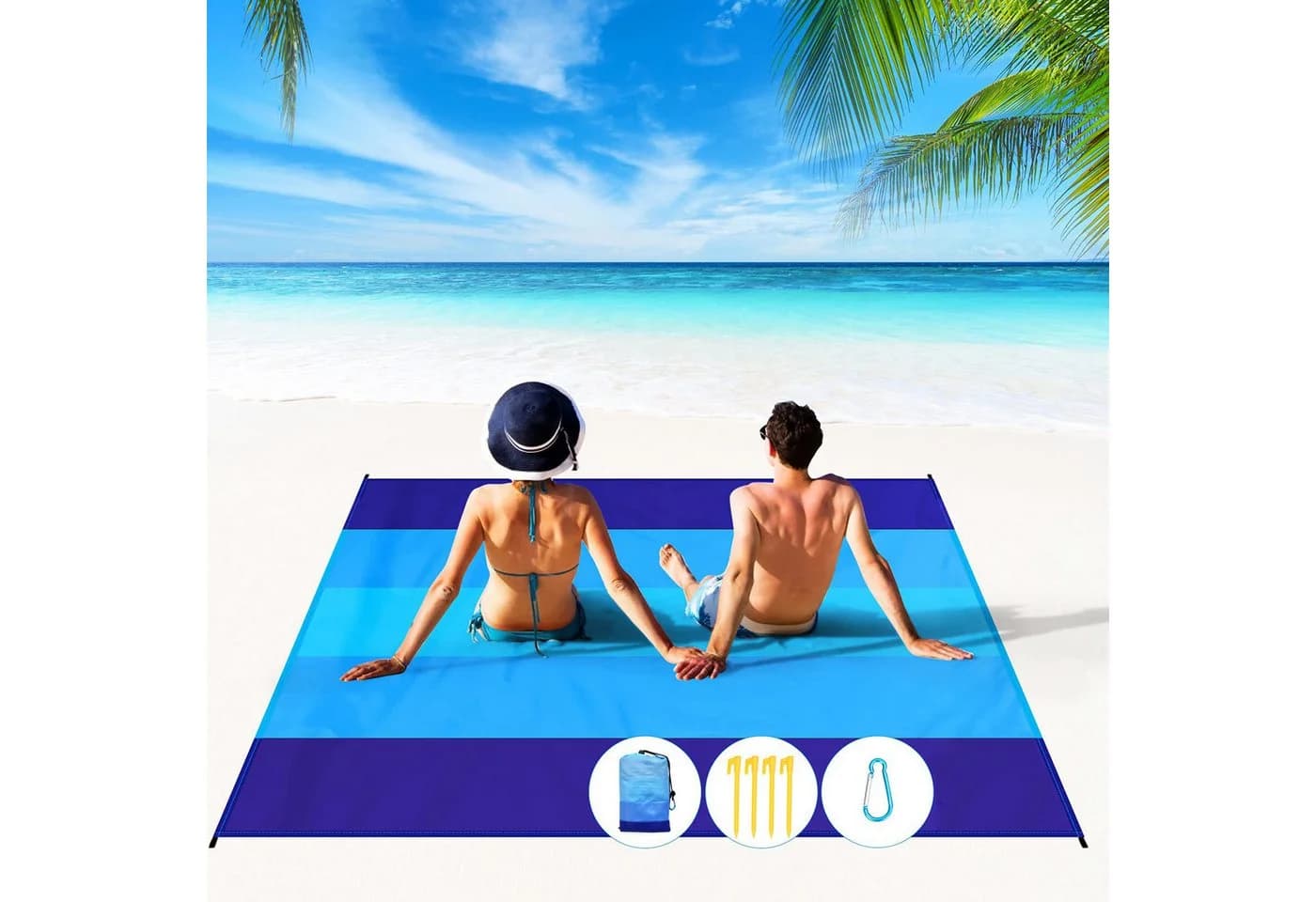 Diwzbyn Picknickdecke Stranddecke Wasserdicht Sandfrei Blau 210x200cm - Bild 4