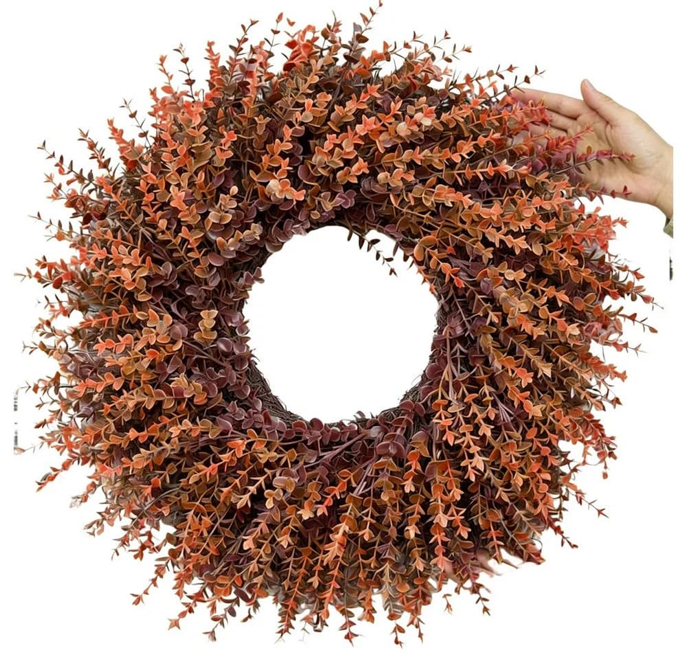 Künstlicher Eukalyptus-Herbstkranz 70 cm in Orange & Braun - Bild 2