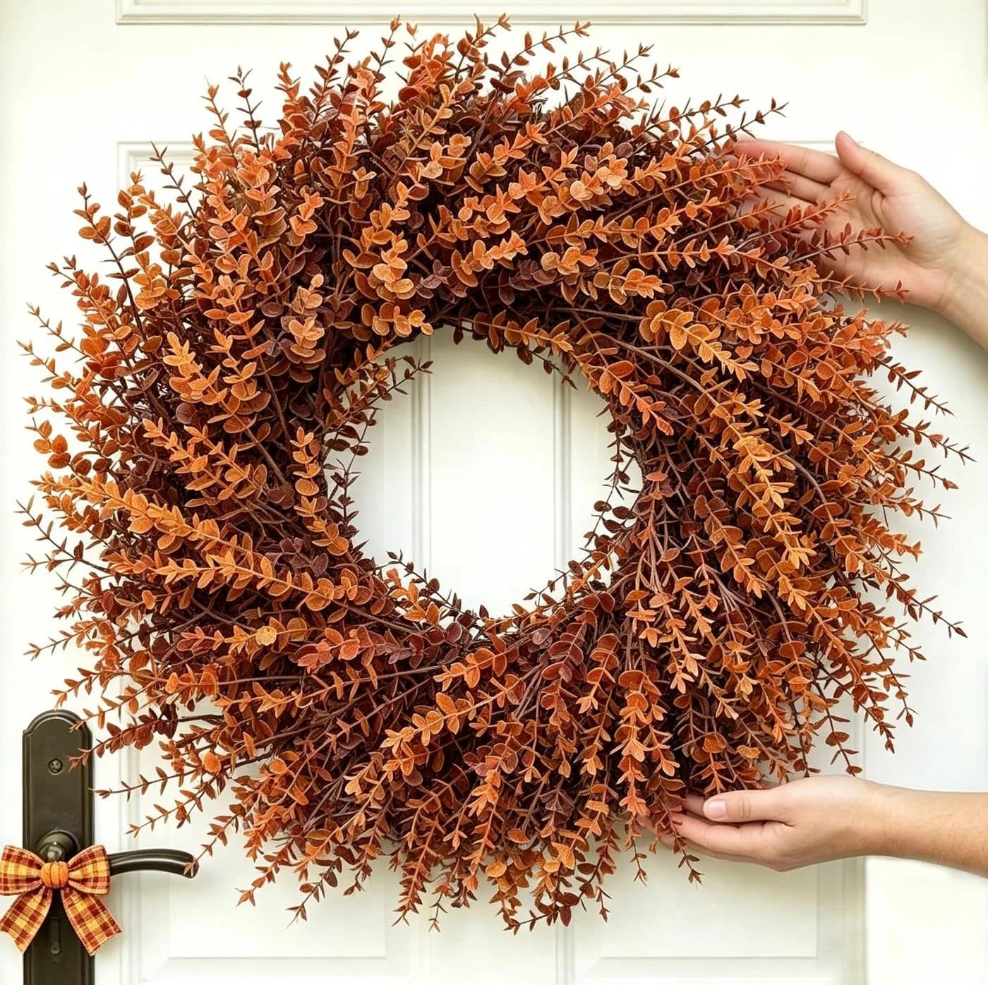 Künstlicher Eukalyptus-Herbstkranz 70 cm in Orange & Braun - Bild 4