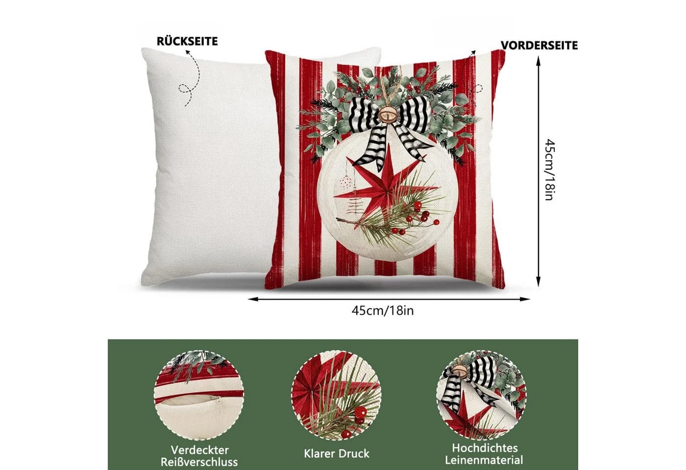 Agger Kissenbezug Set Weihnachten 45x45cm Rot - Bild 5