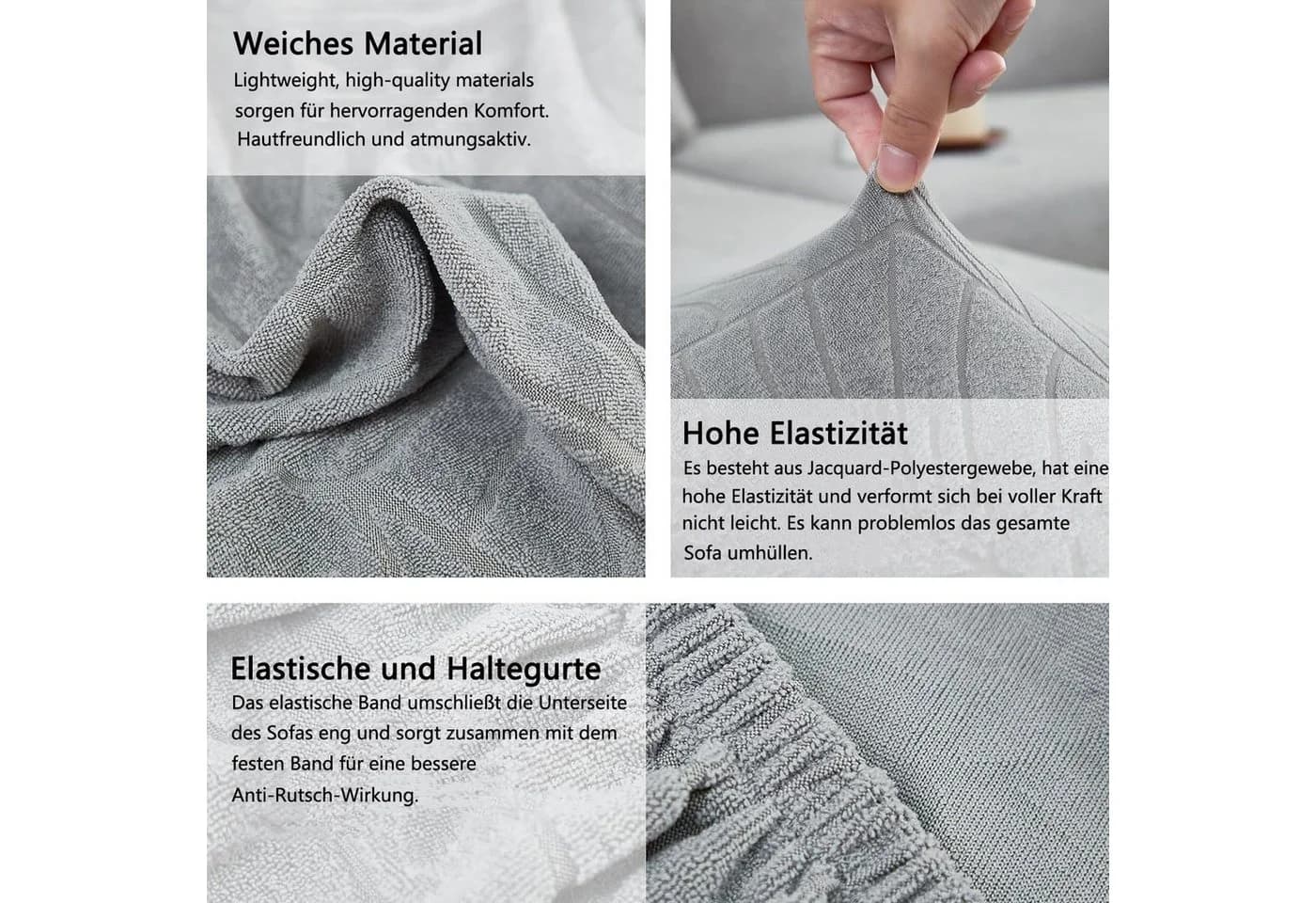 Minicloss Sofabezug Grau Modern Elastisch Jacquard-Stretch
