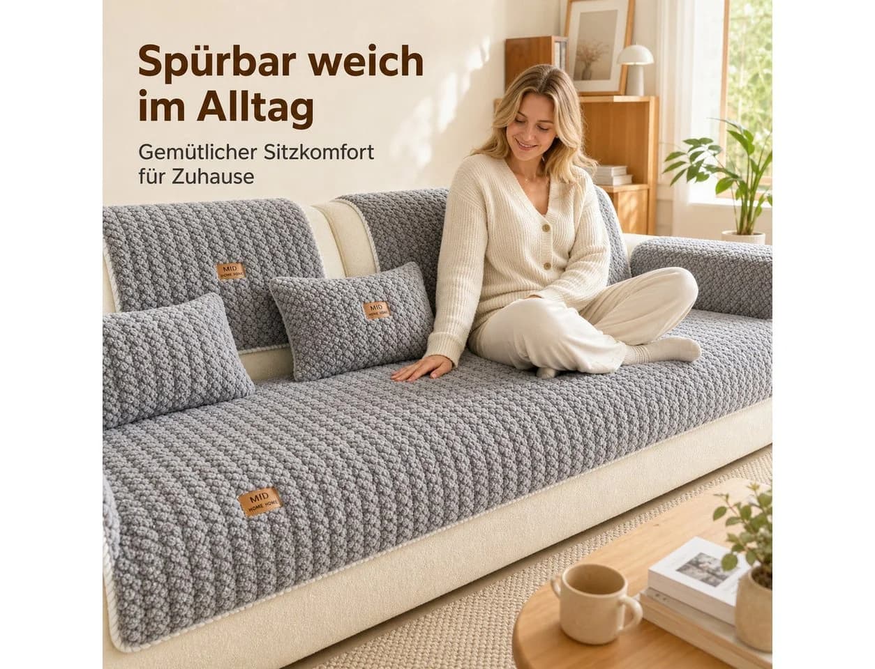 Diwzbyn Sofaschoner Beige Rutschfest Universal Waschbar - Bild 5