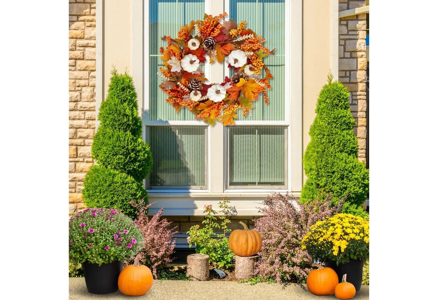 Sorvyzxn Dekokranz 45 cm Herbstkranz Orange - Bild 5