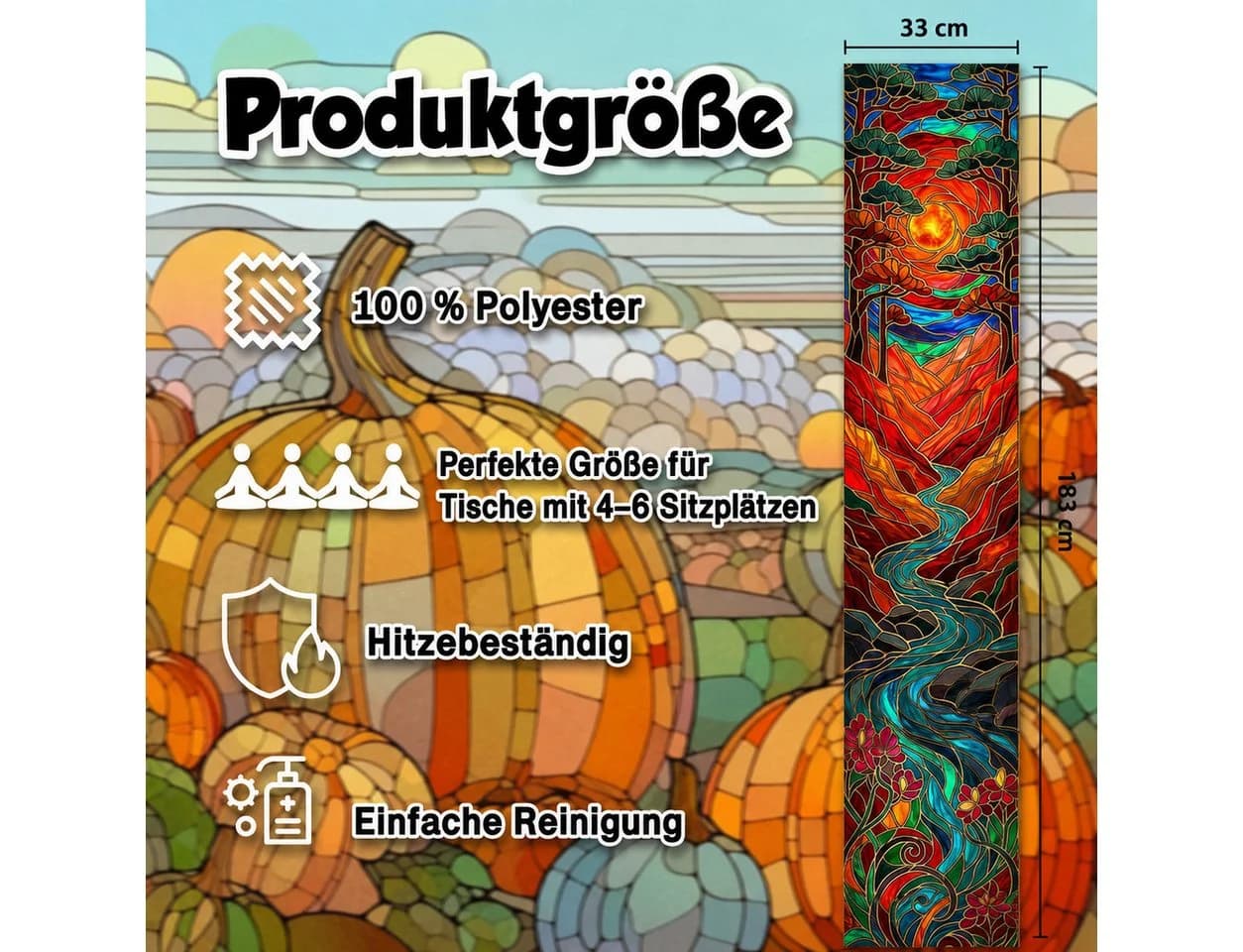 Sorvyzxn Tischläufer Herbstdeko Buntglas-Design Polyester - Bild 3