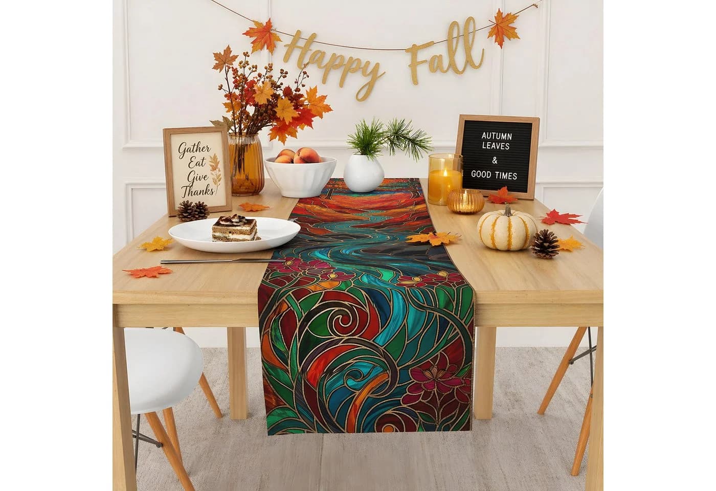 Sorvyzxn Tischläufer Herbstdeko Buntglas-Design Polyester - Bild 5
