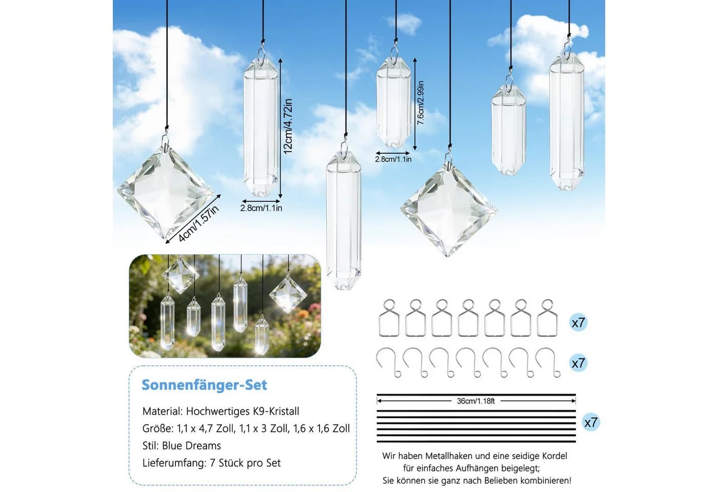 Diwzbyn 7-tlg. Kristall Sonnenfänger Set Transparent K9-Glas - Bild 3